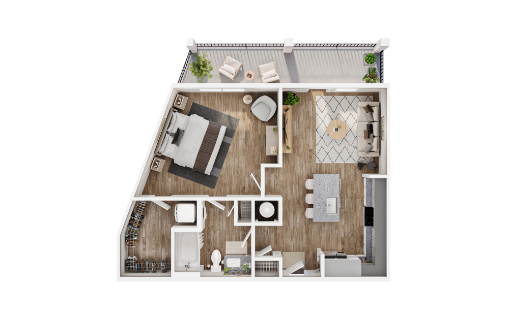 A4 - 1 bedroom floor plan layout with 1 bathroom and 765 square feet (3D)