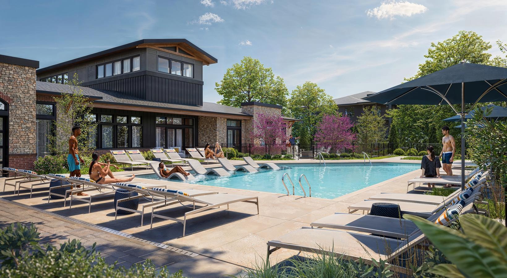 Shimmering resort-style pool a pool with people around it